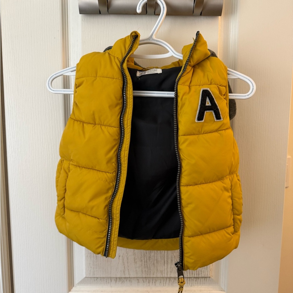 Yellow Puffer Vest with fleece hood